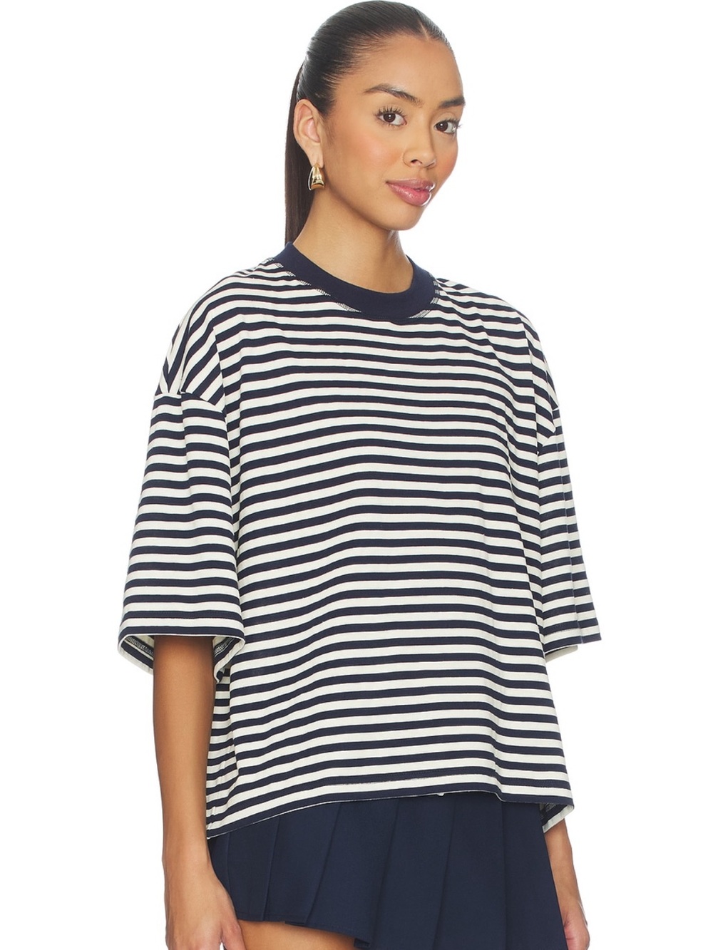 Lioness Bloom Short Sleeve Tee in navy white stripe M - Picture 3 of 9